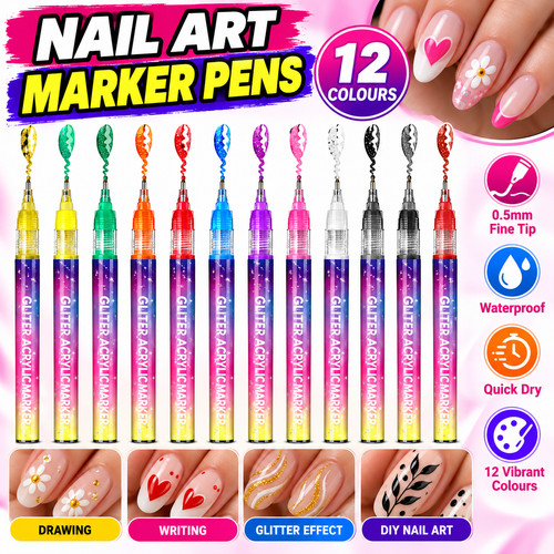 Colour nail art marker pens - 12,