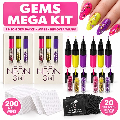 Nail art neon gem - set, 6