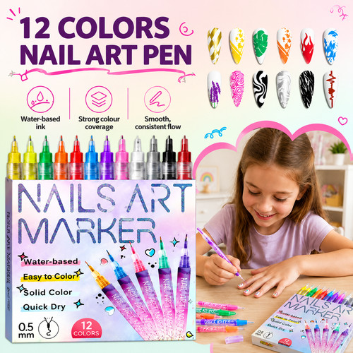 Colors kids nail art pens - 12,